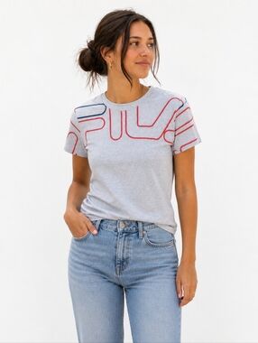 FILA Gray Logo Graphic T-Shirt Women’s Medium Short Sleeve Casual Tee